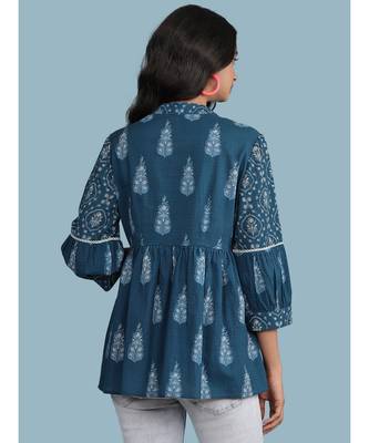 Blue cotton quarter sleeve top 3