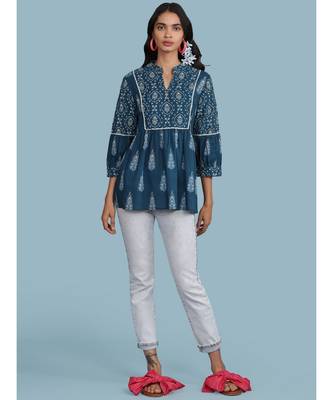 Blue cotton quarter sleeve top 4