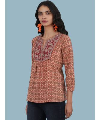 Red cotton quarter sleeve top 2