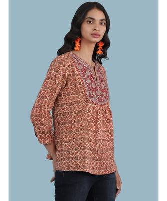 Red cotton quarter sleeve top 3