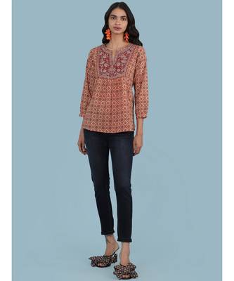 Red cotton quarter sleeve top 5