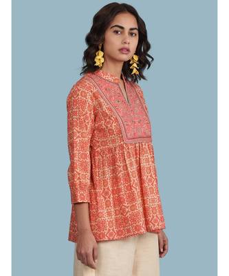 Red cotton quarter sleeve top 2
