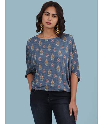 Blue Viscose quarter sleeve top 1