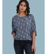 Blue Viscose quarter sleeve top