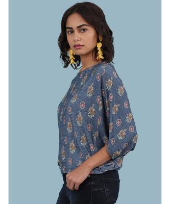 Blue Viscose quarter sleeve top 2
