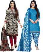 Beige printed cotton salwar