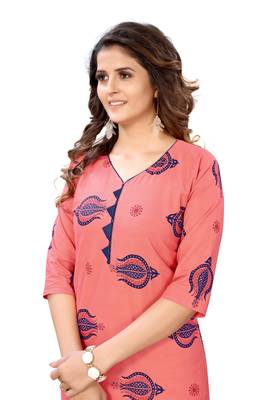 Peach printed cotton cotton-kurtis 4