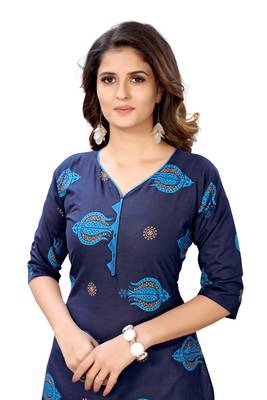Dark-blue printed cotton cotton-kurtis 4