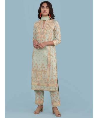 Round Neck Printed Kurta With QUARTER SLEEVE Sleeve Pant And Dupatta 4
