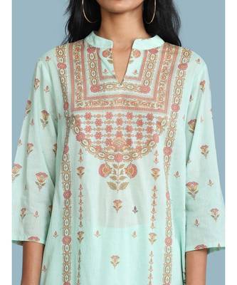 Band Collar QUARTER SLEEVE Sleeve Printed Kurta With Pants And Dupatta 5