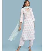 Round Neck QUARTER SLEEVE Sleeve Printed Kurta With Gota Work With Pant And Dupatta