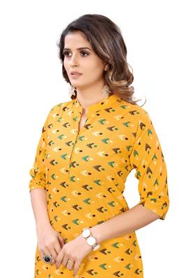 Yellow printed cotton cotton-kurtis 4