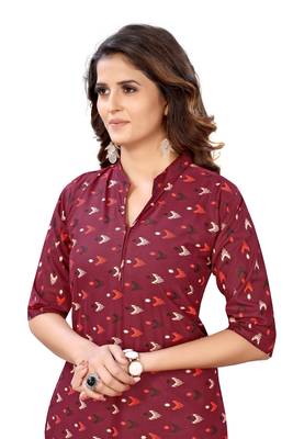 Maroon printed cotton cotton-kurtis 4