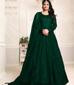 Dark-green embroidered net salwar kameez