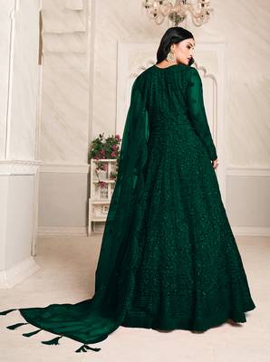 Dark-green embroidered net salwar kameez 3