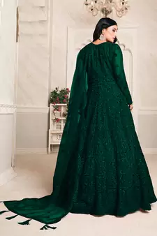 Dark-green embroidered net salwar kameez