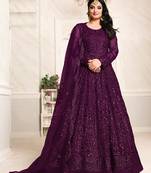 Wine embroidered net salwar