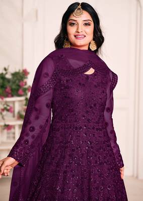 Wine embroidered net salwar 2