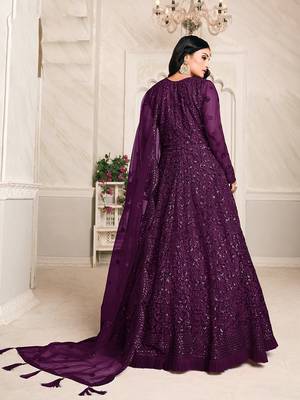 Wine embroidered net salwar 3