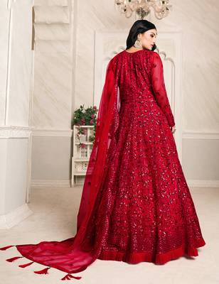 Red embroidered net salwar suit 2