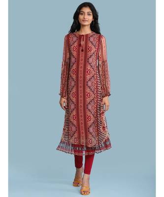 Band Collar QUARTER SLEEVE Sleeve Printed Kurta With Leggings 1