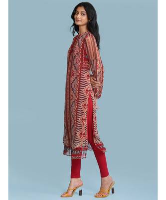 Band Collar QUARTER SLEEVE Sleeve Printed Kurta With Leggings 2