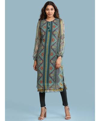 Band Collar QUARTER SLEEVE Sleeve Printed Kurta With Leggings 1