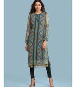 Band Collar QUARTER SLEEVE Sleeve Printed Kurta With Leggings