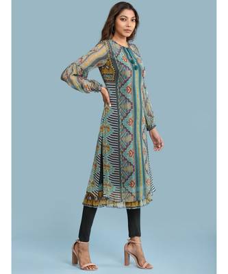 Band Collar QUARTER SLEEVE Sleeve Printed Kurta With Leggings 3