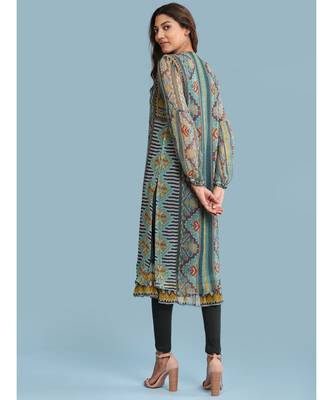 Band Collar QUARTER SLEEVE Sleeve Printed Kurta With Leggings 4