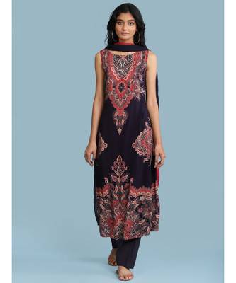 Laid Out Print Sleevess Kurta With Pants And Dupatta 1