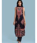 Laid Out Print Sleevess Kurta With Pants And Dupatta