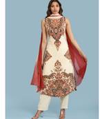 Laid Out Print Sleevess Kurta With Pants And Dupatta