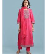 QUARTER SLEEVE Sleeve Embroidered Yoke Kurta With Pant And Dupatta