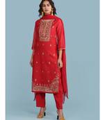 QUARTER SLEEVE Sleeve Embroidered Yoke Kurta With Pant And Dupatta
