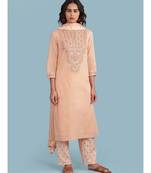 Round Neck Embroidered Yoke QUARTER SLEEVE Sleeve Kurta With Printed Pant And Dupatta