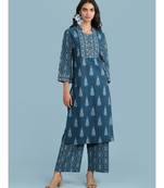 Band Collar QUARTER SLEEVE Sleeve Kurta With Lace At Yoke Border With Pant
