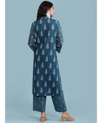 Band Collar QUARTER SLEEVE Sleeve Kurta With Lace At Yoke Border With Pant 4