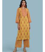 Band Collar QUARTER SLEEVE Sleeve Kurta With Lace At Yoke Border With Pant