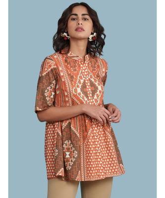 Band Collar Short Sleeve Printed Kurti 1