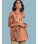 Band Collar Short Sleeve Printed Kurti