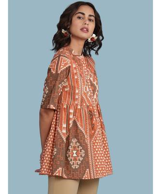Band Collar Short Sleeve Printed Kurti 3