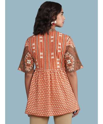 Band Collar Short Sleeve Printed Kurti 4