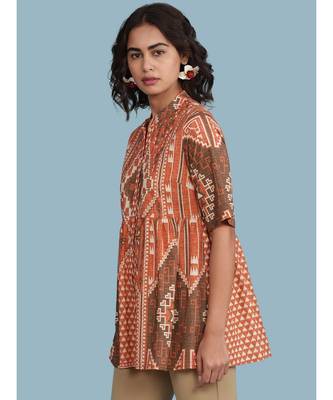 Band Collar Short Sleeve Printed Kurti 5