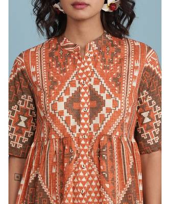 Band Collar Short Sleeve Printed Kurti 6