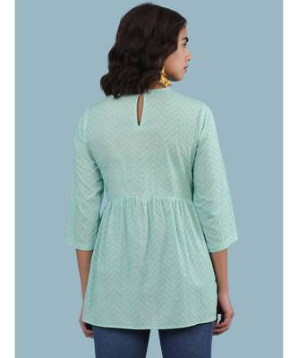Round Neck Embroidered Yoke QUARTER SLEEVE Sleeve Kurti With Gathers At Waist 2