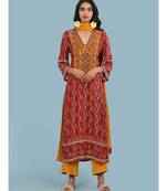 V Neck Straight Printed Kurta With Pant And Dupatta