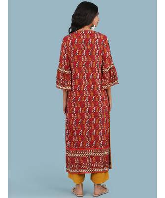V Neck Straight Printed Kurta With Pant And Dupatta 4