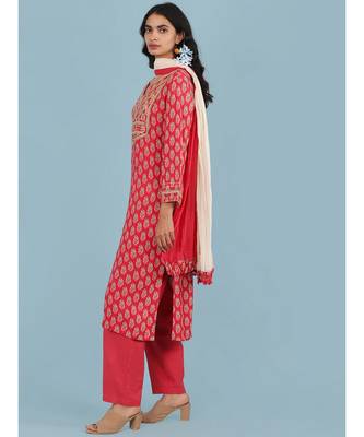 Round Neck Full Sleeve Printed Kurta With Gota Work With Pant And Dupatta 2