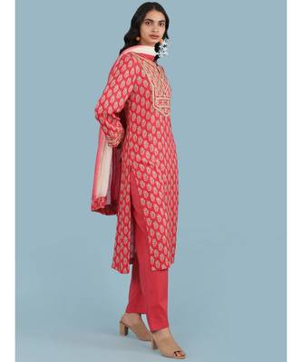 Round Neck Full Sleeve Printed Kurta With Gota Work With Pant And Dupatta 3